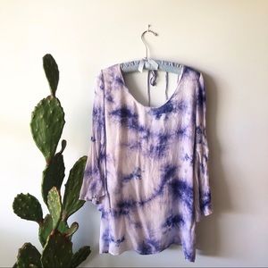 Purple Tie dye Bell Sleeve Trumpet Sleeves